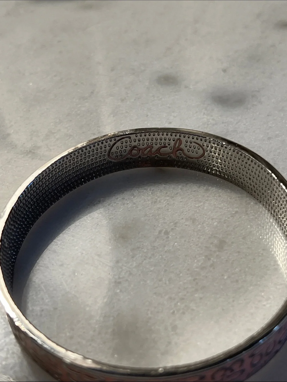 Coach Signature Enamel Bangle Bracelet Pink & Silver Like New